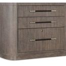 Modern Mood lateral file with rounded edges, three drawers, wood texture, and gold-accented handles