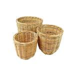Set of 3 natural rattan baskets in varying sizes with handwoven lightweight, sturdy design and natural texture