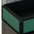 Open view of smaller green lacquer box showing smooth black interior and black rim details