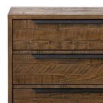 Open drawers revealing smooth wood interiors with natural finish in darker dresser model