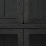 Detailed view of metal door hinges inside upper compartment of Spencer Curio Cabinet