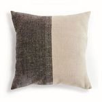 Jules Pillow with half dark gray and half natural beige woven flax fiber fabric with herringbone pattern separating both s...