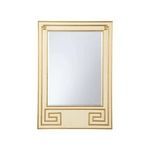Rectangular wall mirror with a cream wooden frame featuring intricate gold Greek key detailing