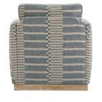Allie Swivel Chair rear view showing full fabric pattern on backrest and back of arms with wooden swivel base