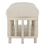 Norene Demetria Bench end view showing carved round detailing on solid wood legs and frame