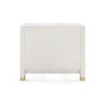 Camden dresser back view showing solid sand white finished backing and gold accent feet