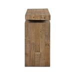 Side profile view showing reclaimed wood planks and thickness of the top slab