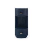 Aaron end table front view showing two drawers and open storage
