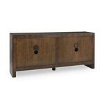 Back view of simpler mango wood buffet with two plain doors featuring circular cutout handles
