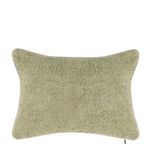 Rectangular sage green pillow with a soft, boucle-like textured cotton blend fabric