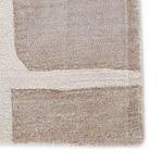 Close-up on dense tufting and soft wool-viscose blend fibers in taupe color-block