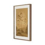 Side angle of painting highlighting the depth of rustic walnut frame and slim profile