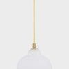 Oberon Pendant showing full length with slim brass rod and ceiling mount against plain background