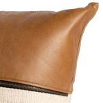 Close-up on leather corner stitching and smooth texture with zipper beneath