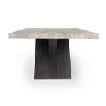 Durant Dining Table front view emphasizing the solid broad dark base with crisscross design