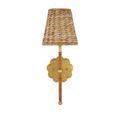 Savoie Wall Sconce isolated on white with golden floral backplate and handwoven shade
