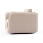 Back view showing smooth cream fabric and curved edges on Malakai swivel chair