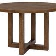 48-inch round dining table in worn saddle finish with deep burnished wood and interlocking pedestal base