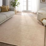 Rug placed in a bright living room with light furniture and natural wood floor