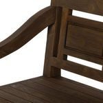 Close-up detail of the backrest frame joint and adjacent armrest angle with visible wood grain