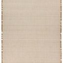 Cream and beige solid rug with subtle horizontal woven texture and fringed ends