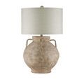 Pompeii Table Lamp with light beige fabric shade and textured aged terracotta base