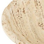Close-up of bowl’s interior surface showing the detailed travertine veining and natural pockmarks