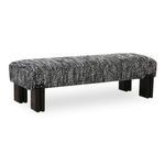 Priya bench angled view showing bench length and unique double-leg iron column detail