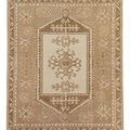 Enver hand-knotted vintage-style rug with beige and cream geometric patterns and textured borders, 96x120 inches