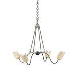 Rafa Chandelier with fabric shades unlit against white background, side view