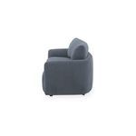 Side profile view showing sofa's high back height and rounded armrest shape