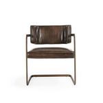 Fonda Dining Chair front view showing wide padded backrest and seat cushion in brown leather