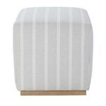 Compact Dena Ottoman with white fabric and thin vertical black stripes on a light wood base