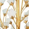 Close-up highlighting gold textured branches and white frosted glass petals surrounding central rod