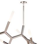 Close-up of polished metal ceiling mount and upper rod of Traveler Chandelier Large