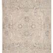 Top-down view of the vintage floral and geometric medallion pattern in soft gray and cream hues