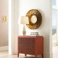Medium nesting box shown closed on a rust-colored dresser with lamp and gold circular mirror in bright room