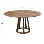 Round dining table showing dimensions of 57 inches diameter and 30 inches height