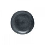 Matte black ceramic stoneware salad and dessert plate with softly irregular round shape