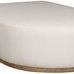 angled view showing curved front and wooden base of modular sectional