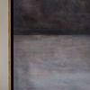 Close-up of Quiet Arrangement painting's textured painterly finish and natural wood frame corner