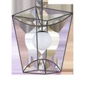 Rochefort Lantern back view with opaque white globe and black metal frame