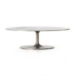 Side profile showing smooth curve of pedestal base and continuous oval base plate
