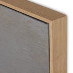 Close-up of corner of frame showing natural wood grain and canvas edge of 'Seafoam' painting
