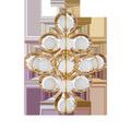 Storrs Chandelier illuminated against dark background, creating warm glow