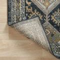 Rug corner flipped up exposing the woven polypropylene backing