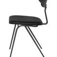 Side profile highlighting the chair’s angled legs and curved support under the seat