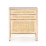 Front angle with all drawers closed highlighting clean mid-century design and cane detail