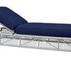 Miami Adjustable Chaise with silver-grey olefin rope and navy-blue 6-inch cushions, box frame with adjustable backrest