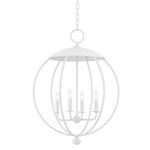 Wesley 4 Light Pendant in white plaster finish with spherical forged metal frame and four thin bulb bases inside